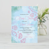 Roze zeeschelpen onder het Baby shower van de Zee  Kaart (Staand voorkant)