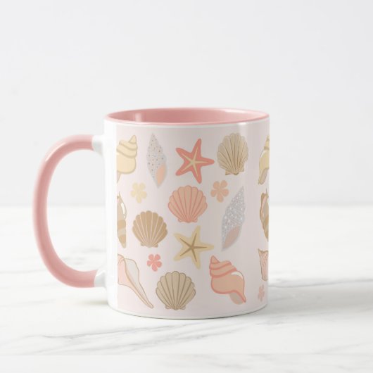 Roze Zeeschelpen Patroon Mok (Links)
