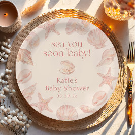 Roze Zeeschelpen Zien Je Gauw Baby Shower Papieren Bordje