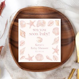 Roze Zeeschelpen Zien We Je Binnenkort Baby Shower Servet