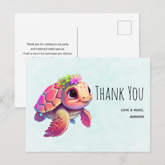 Roze Zeeschildpad Whimsical & Schattig Bedankt Briefkaart (Voorkant / Achterkant)