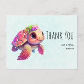 Roze Zeeschildpad Whimsical & Schattig Bedankt Briefkaart (Voorkant)
