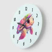 Roze Zeeschildpad Whimsical & Schattig Grote Klok (Hoek)
