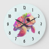 Roze Zeeschildpad Whimsical & Schattig Grote Klok (Voorkant)