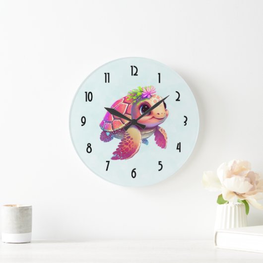Roze Zeeschildpad Whimsical & Schattig Grote Klok (Huis)