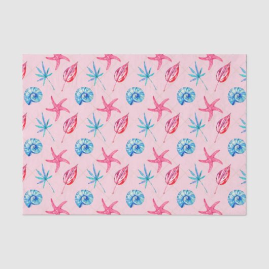 Roze Zeester & Blauwe Schelp (Ontwerp 83 Roze Seri Tissuepapier (Voorkant)