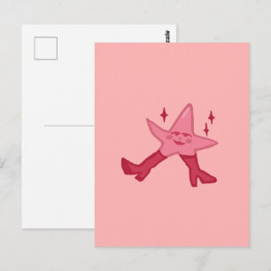 Roze Zeester Karakter In Hoge Hakken Handgetekend Briefkaart