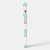 Roze Zeester op Mint Strepen iPhone Hoesje (Linkerkant)
