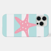 Roze Zeester op Mint Strepen iPhone Hoesje (Achterkant horizontaal)