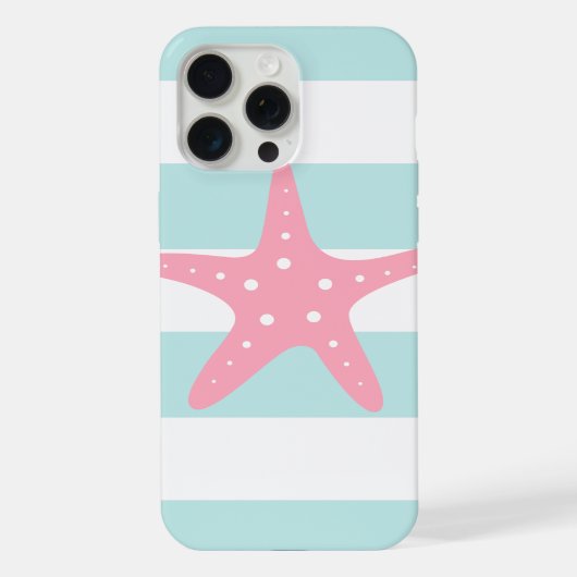 Roze Zeester op Mint Strepen iPhone Hoesje (Achterkant)