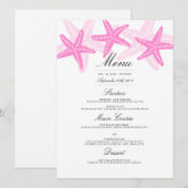 Roze Zeester Strand Bruiloft Diner Menu (Voorkant / Achterkant)