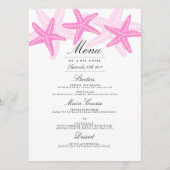 Roze Zeester Strand Bruiloft Diner Menu (Voorkant)
