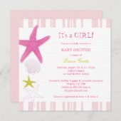 Roze Zeester, Strepen Nautisch Baby shower Kaart (Voorkant / Achterkant)
