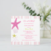 Roze Zeester, Strepen Nautisch Baby shower Kaart (Staand voorkant)