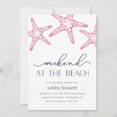 roze zeester | Weekendje op het strand uitnodiging (Voorkant)