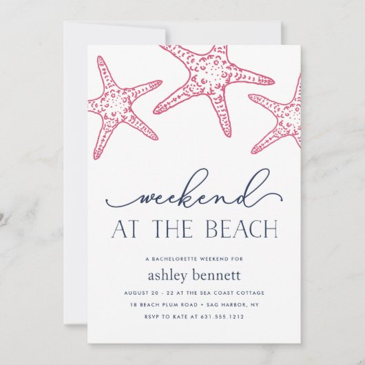 roze zeester | Weekendje op het strand uitnodiging (Voorkant)
