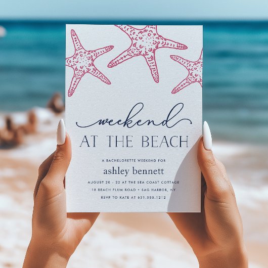 roze zeester | Weekendje op het strand uitnodiging
