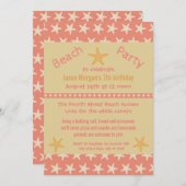 Roze Zeesterren Strand - Uitnodiging voor verjaard (Voorkant / Achterkant)