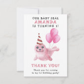 Roze zegel 1e verjaardag onder het Zee Bedankkaart (Voorkant)
