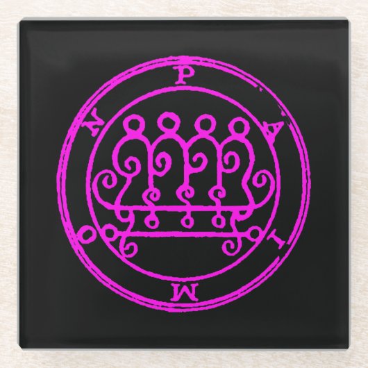 Roze Zegel van Paimon Demonology Sigil Glazen Onderzetter (Voorkant)