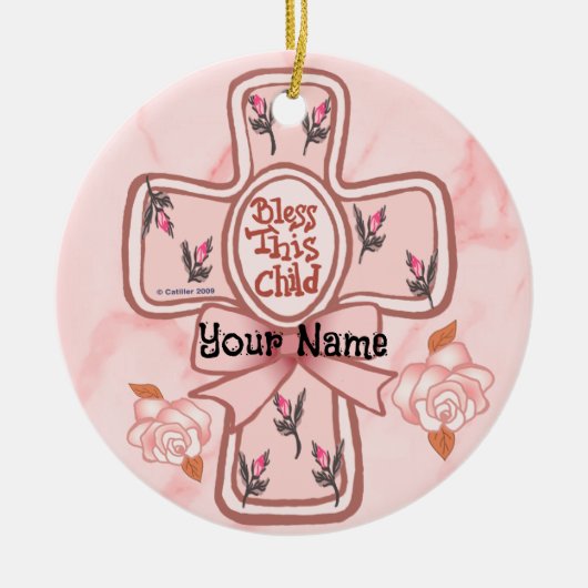 Roze Zegen Dit Kind Christelijk Kruis Ornament (Voorkant)