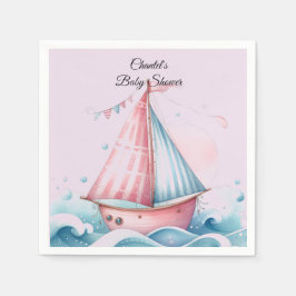 Roze zeilboot maritieme baby shower papieren serve servet