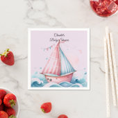 Roze Zeilboot Nautisch Baby shower Papieren servet (Insitu)