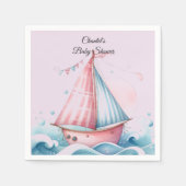 Roze Zeilboot Nautisch Baby shower Papieren servet (Voorkant)