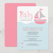 Roze Zeilboot Nautisch Meisje Baby shower Uitnodig Kaart (Voorkant / Achterkant)