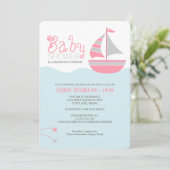 Roze Zeilboot Nautisch Meisje Baby shower Uitnodig Kaart (Staand voorkant)