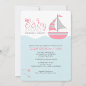 Roze Zeilboot Nautisch Meisje Baby shower Uitnodig Kaart (Voorkant)