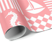 Roze Zeilboot Patroon Cadeaupapier (Rol Hoek)
