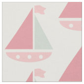 Roze Zeilboot Patroon Nautisch Wit Stof (Close Up)