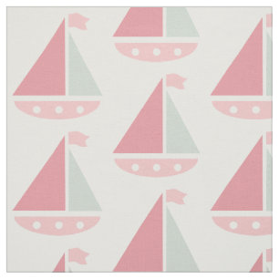 Roze Zeilboot Patroon Nautisch Wit Stof