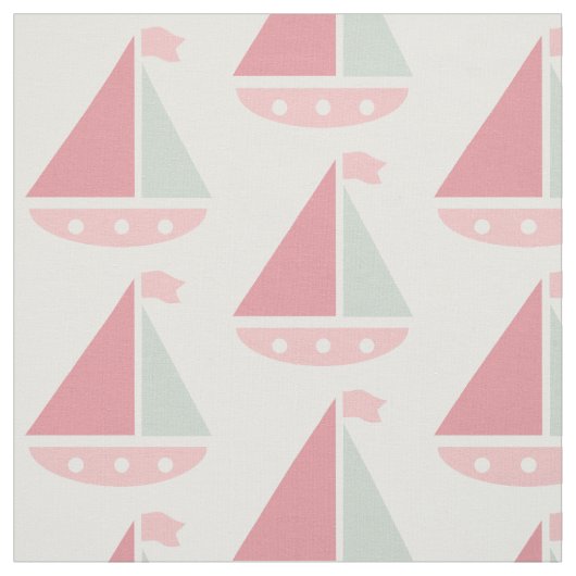 Roze Zeilboot Patroon Nautisch Wit Stof (Swatch)