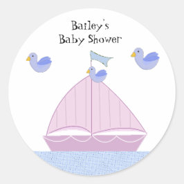 Roze Zeilboot Persoonlijke Baby Shower Ronde Sticker
