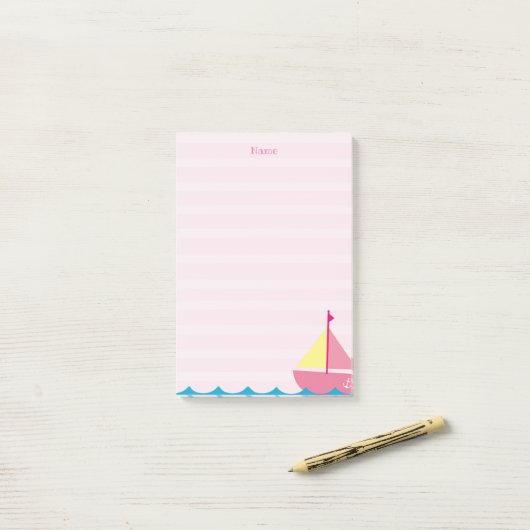 Roze zeilboot Post it Notes (Op bureau)