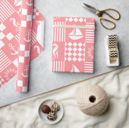 Roze zeilbootpatroon cadeaupapier