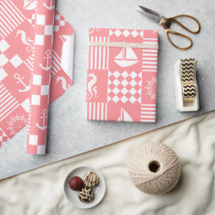 Roze zeilbootpatroon cadeaupapier