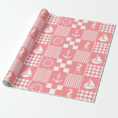 Roze zeilbootpatroon cadeaupapier (Uitgerold)