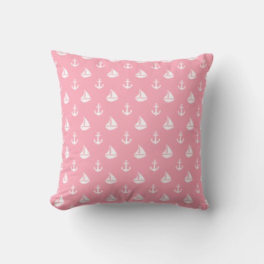 Roze zeilboten en ankerpatroon kussen (Voorkant)
