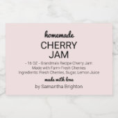 Roze Zelfgemaakte Cherry Jam Keuken Pantry Canning Voedselcontainer Etiket (Enkel label)