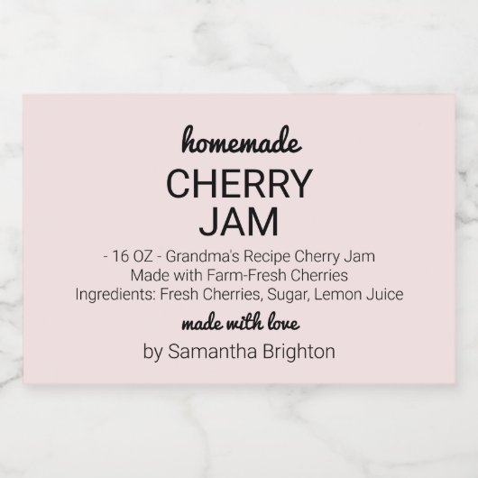 Roze Zelfgemaakte Cherry Jam Keuken Pantry Canning Voedselcontainer Etiket (Enkel label)