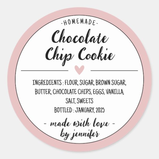 Roze zelfgemaakte chocoladekranskoek ronde sticker (Voorkant)