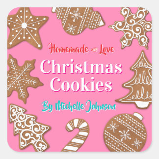 Roze zelfgemaakte kerstkoekjes vierkante sticker