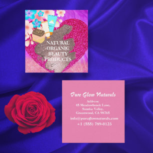 Roze zelfgemaakte organische natuurlijke huidverzo vierkante visitekaartje