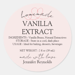 Roze zelfgemaakte vanille extract label instructie