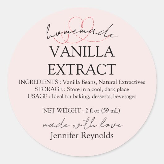Roze zelfgemaakte vanille extract label instructie (Voorkant)