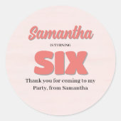 Roze Zesde Verjaardag Meisje Party Bloemen Ronde Sticker (Voorkant)