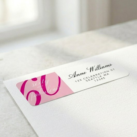 Roze Zestig en Fabulous Script 60ste verjaardagsfe Etiket
